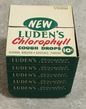 Vntg c1950's Luden's Chlorophyll Cough Drop Cardboard Store Counter Display Box