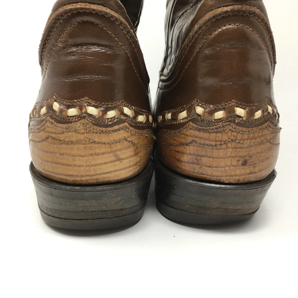 Tony Lama Western Boots Cowgirl Shoes Womens Size 6 Brown Leather Lizard Pull On - Imagem 3 de 4