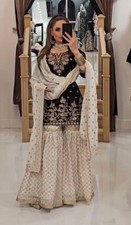 Beautiful Ethnic Georgette Black Kurta, Sharara Set with Sequins Embroidery Work