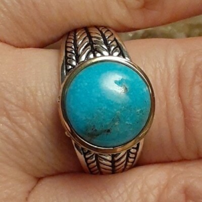 Barse Sterling Silber Bronze Akzente Türkis Edelstein Ring Größe 7 signiert