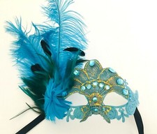 Masquerade Mardi Gras Events  party mask Hand Painted Feather Peacock Mask