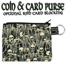Skeleton Coin  Card Purse OPTIONAL RFID Protection Money Pirate Skull Cotton