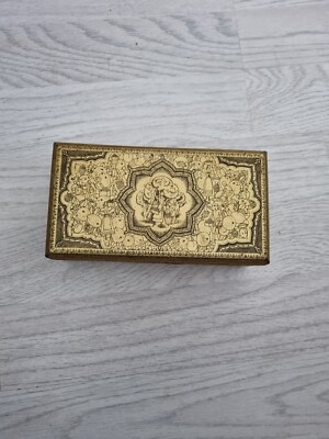 Vintage bedruckte Gold Sammlerstück aufklappbare Blechdose - Obstpflückmotiv - leer