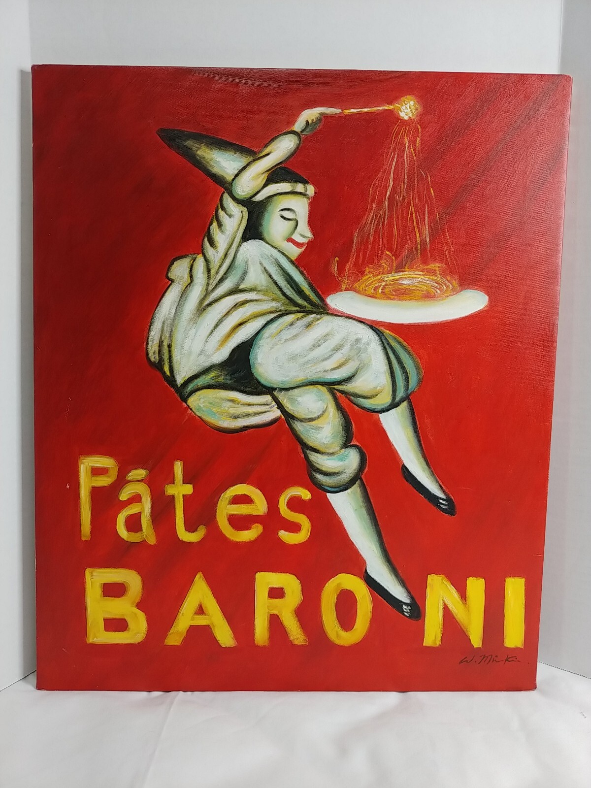 Signed W. Mirkin Pates Baroni Paint Canvas Painting Spaghetti Pasta