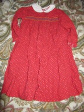 euc vintage the Smockery red smocked floral dress girl  5-6 free ship US