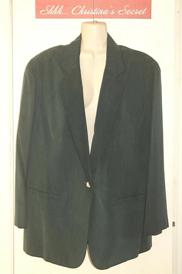 VINTAGE JENNIFER MOORE Jacket Blazer 100% Silk Dark Green Lined Pockets Sz 16W - Image 4 of 4