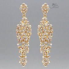 Women Gold Plated Clear Crystal Rhinestone Wedding Bridal Drop Dangle Earrings 1