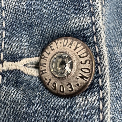 Harley Davidson Motorcycles WOMENS Blue Button Close Embellished Denim Jacket XL - Picture 4 of 24