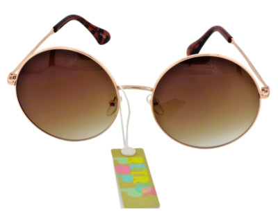SUNGLASSES-High Fashion Round Gold Frame Tortoise Shell Ears Gradient Brown Lens