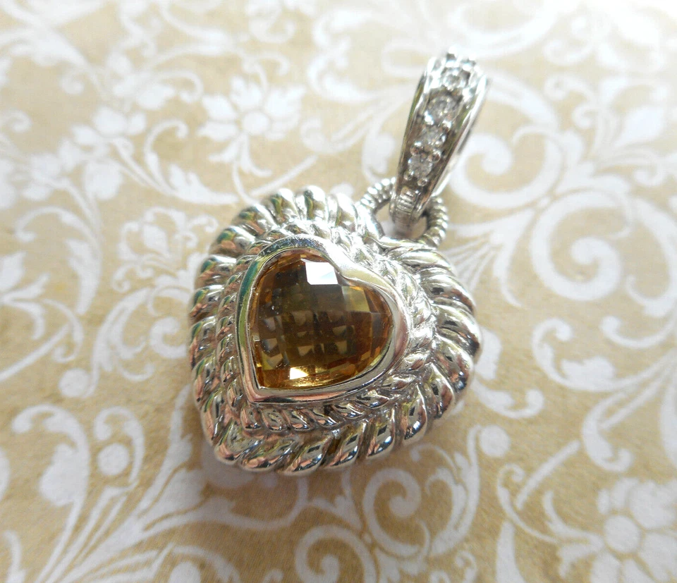 Pingente realçador de coração citrino Judith Ripka prata esterlina 39B12 - Imagem 3 de 4