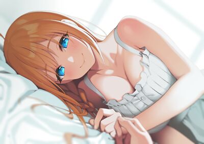 Anime girls cleavage dress pov smiling blushing blue playmat gaming mat