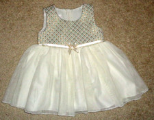 Bonnie Baby Girls Dress Aqua Gold Ivory Tulle Overlay Size 12 Months