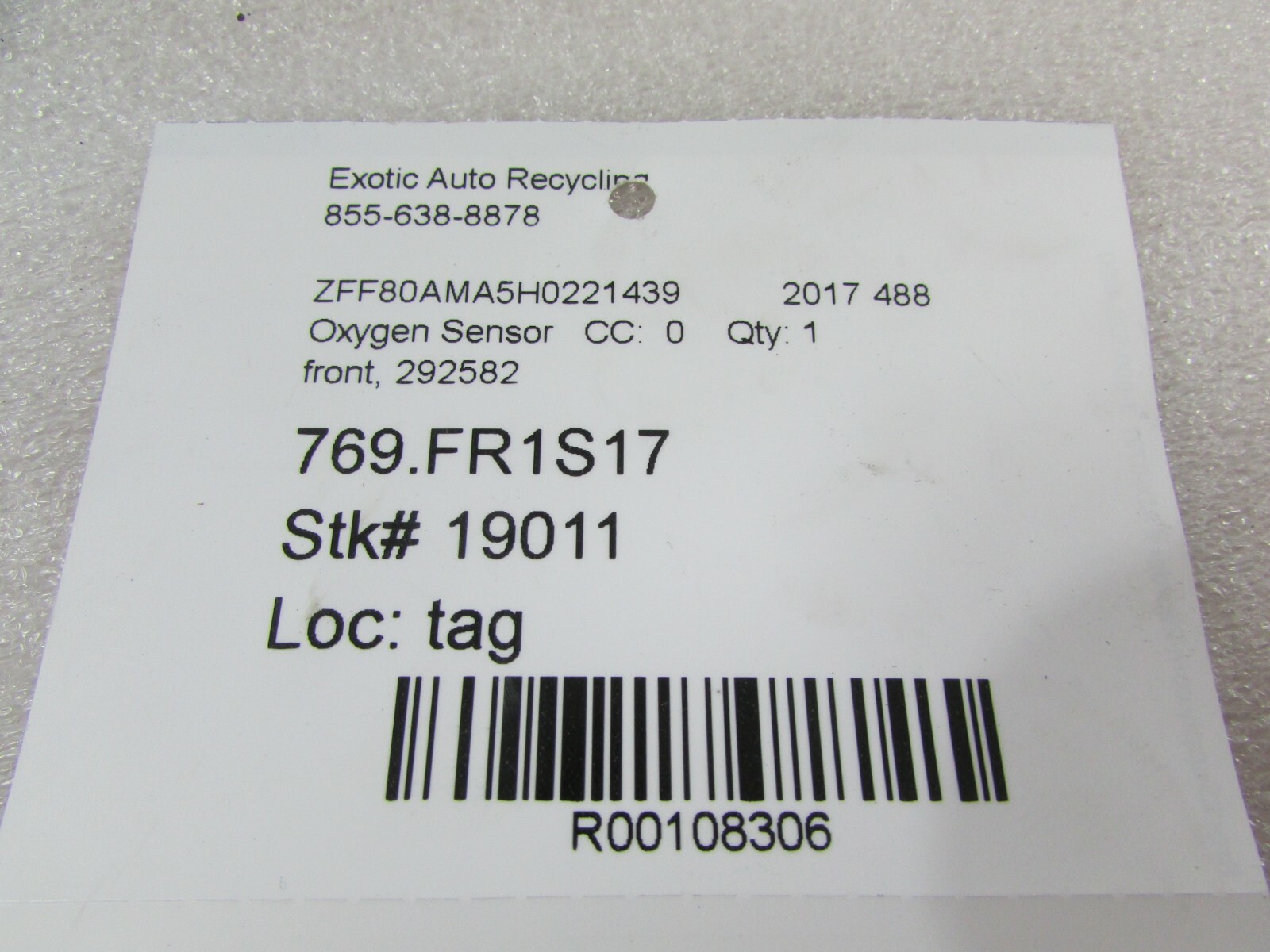 Ferrari 488, Front Oxygen Sensor, Used, P/N 292582