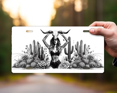 Gray Scale Girl and Sunflowers Front License Plate Car Accessory Vanity Plate