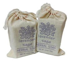 Set of 2 Greenwich Bay LAVENDER SAGE Herbal Soap In A Sack, 6.4 oz Each