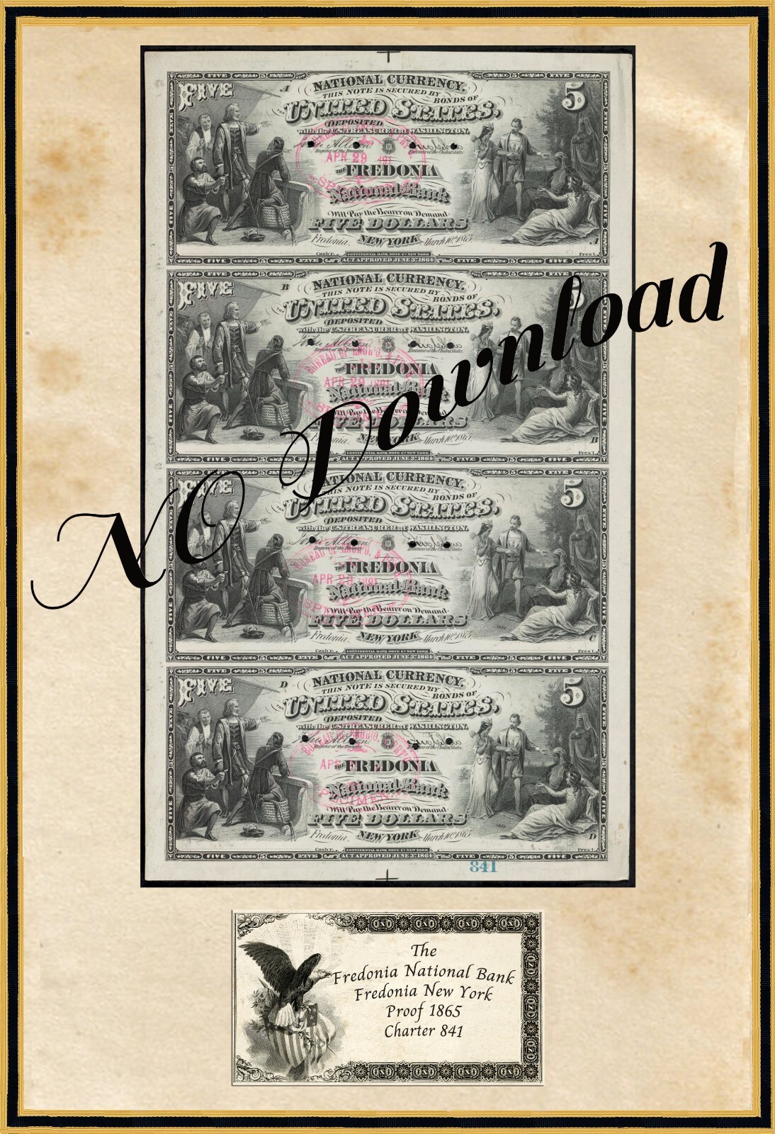 Designed 1865 Proof 5 Fredonia Natl Bank NY 841 eBay