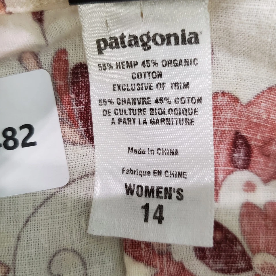 Patagonia Women Top 14 Pink Floral Organic Hemp Cotton Button Up 3/4 Sleeve READ - Image 4 of 4