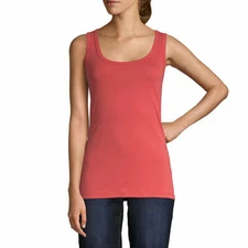 St. John's Bay Women's Scoop Neck Tank Top Size Large Cranberry 100% Cotton 