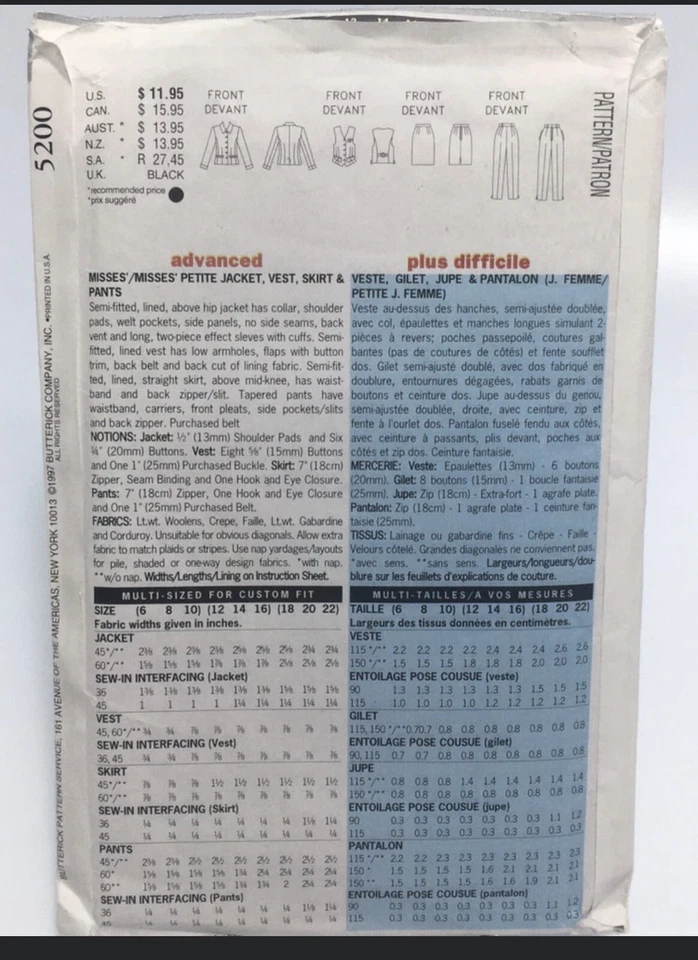 Jacket Vest Skirt Pants Size 6-10 B5200 Uncut 90s Sewing Pattern - Image 2 of 2