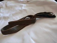 #96 Powder Horn inkle loom strap. Tan Pearle Cotton/ Dark Green Stripe 1"x 41.5"