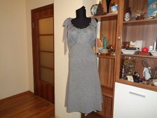 R.E.D. VALENTINO GREY KNITTED WOOL/CASHMERE A-LINE TIED STRAPS KNEE DRESS-IT 42