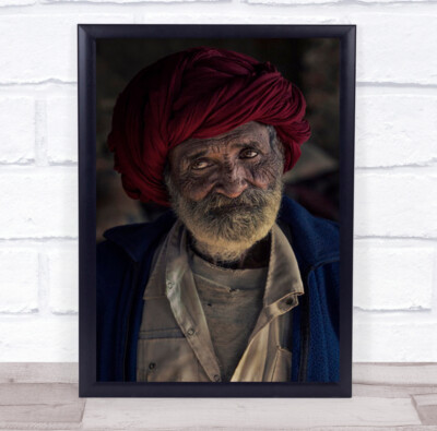 Indischer Raja Portrait Indien im Bart Halbkörper Turban Gesicht Wandkunstdruck