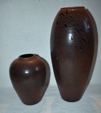 VINTAGE ART GLASS CERAMIC GLAZE LARGE URN VASES 16 1/4" & 9 1/2"