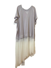 FREE PEOPLE Dance with Me Mauve Ivory Tulle Asymmetrical Maxi Top Festival Top M