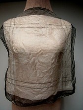 VTG Sheer Silk Check Plaid 18 x 18 1/2 Square Stripe Scarf Black White GUC