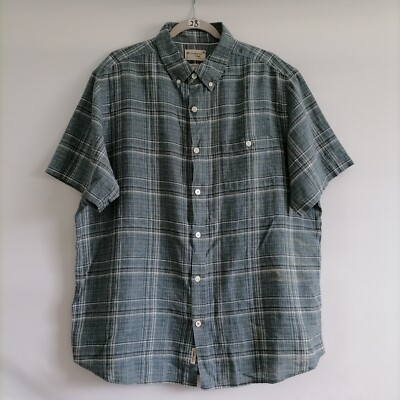 Weatherproof Vintage Mens Blue Washable Linen Plaid Button Down Shirt X-Large