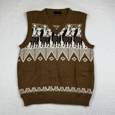 Vintage Peruvian Alpaca Wool Sweater Vest Mens M/L Handknit Alpaca's