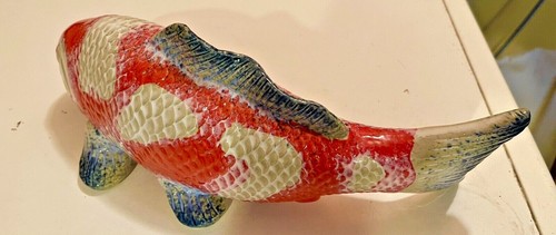 Koi carp fish ceramic Pottery garden sculpture 14.5" Signed Vintage large - Picture 4 of 12