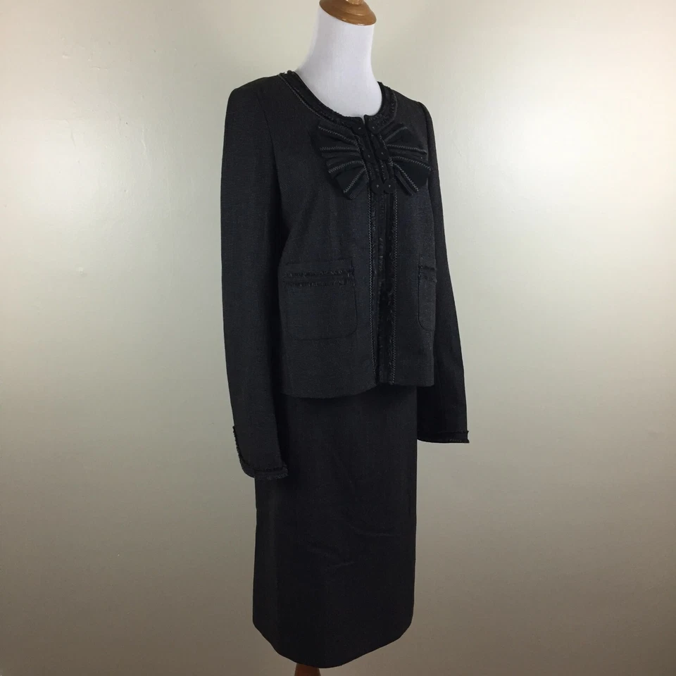 REBECCA TAYLOR Womens sz 6 Gray Black Wool Silk Blend Jacket & Skirt 2 Piece Set - Image 3 of 4