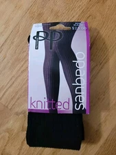 Pretty Polly Rib Opaque Tights  Black Size S/M