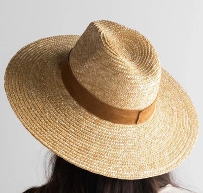 Gigi Pip Isla Straw Fedora Sun Hat Natural Brown Suede Band Size 59 MSRP $96 NEW