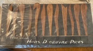 MID CENTURY MOD TEAK WOOD SET OF 12 HORS D'OEUVRE PICKS IN PACKAGE