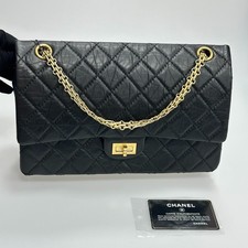 Chanel 2.55 Reissue Medium Black Calfskin Gold Chain Flap Shoulder Bag
