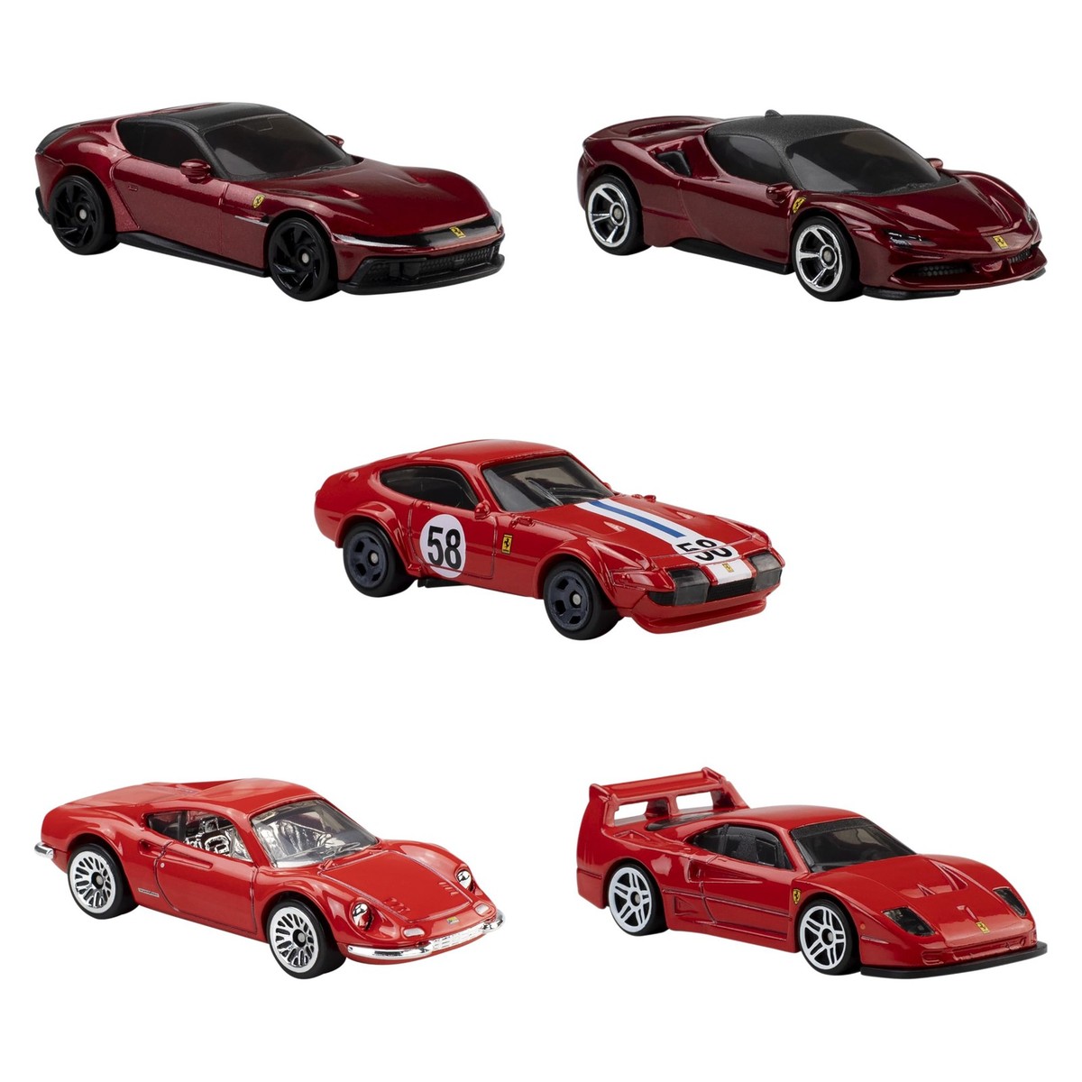 Hot Wheels Toy Ferrari Cars, Die-Cast 5-Pack in 1:64 Scale