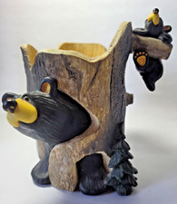 Bearfoots Burnsy Son Black Bear in Tree Trunk Candle Holder Cup 6.5" Limited Ed