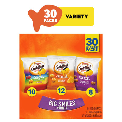 Goldfish Crackers Big Smiles with Cheddar, Colors, and Pretzel Crackers, Snack P