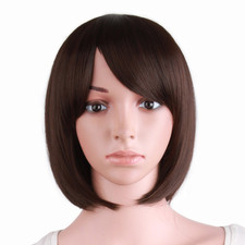 12 Inch Women Short Straight Cosplay Party BOB Wig, Dark Brown 30 Cm Wig, Side