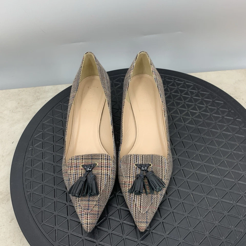 Zapatos de tacón J Crew para mujer talla 6 marrón a cuadros borla Avery punta sin cordones Foto 3 de 4