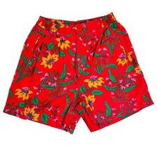 Vintage Gitano 26 Red Floral Linen Cotton Shorts High Waisted 12 Tropical 90s