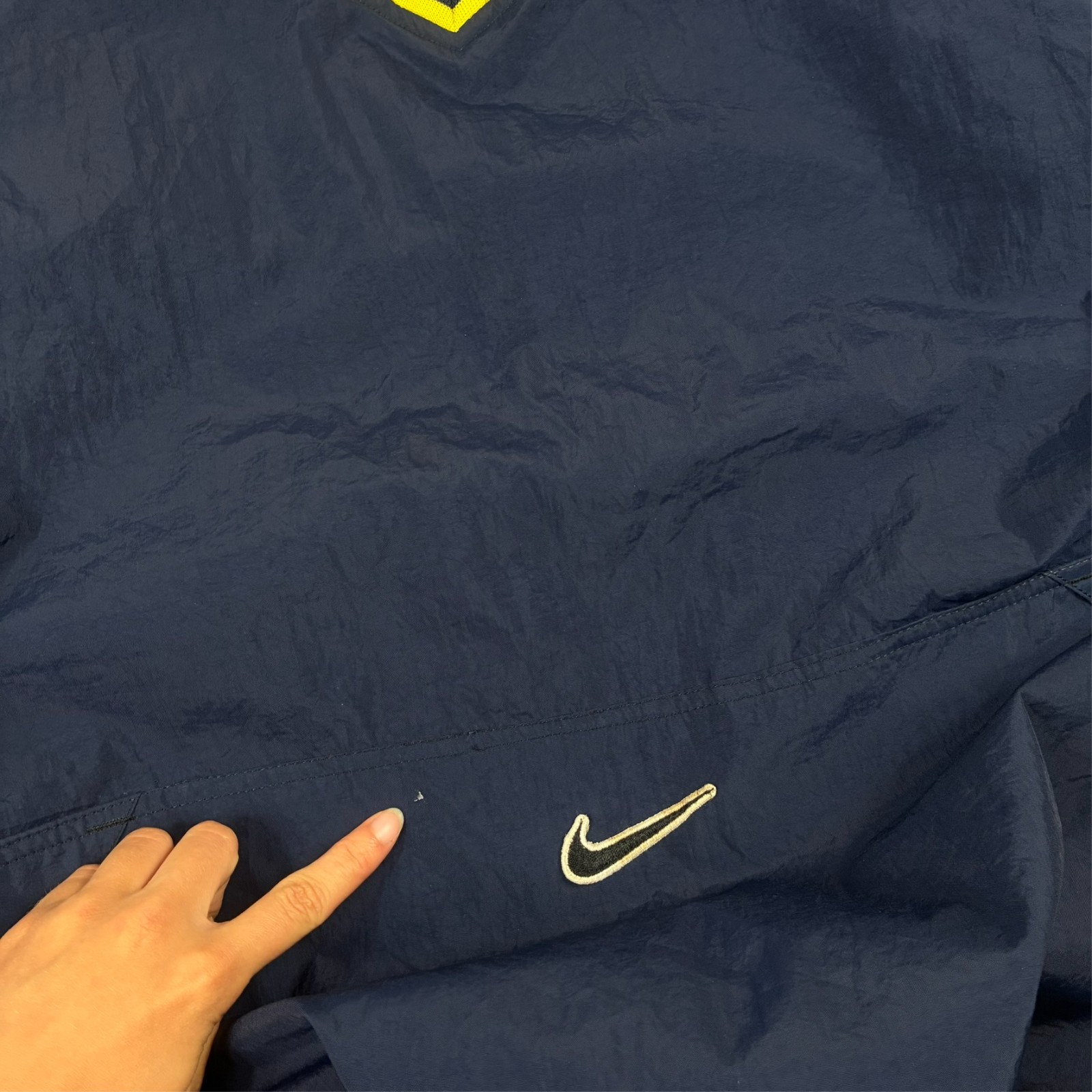 VTG Nike 1990's Navy Mini Swoosh Oversized Size XL V-Neck Shell Drill Sweatshirt image 7