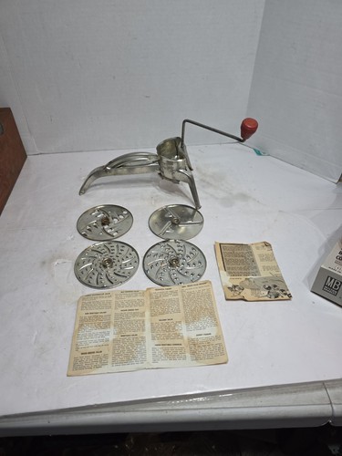 Vintage Mouli Salad Maker Metal Rotary Grater Slicer Red Handle Made In France