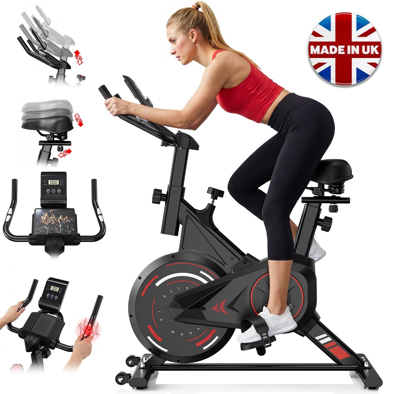 Stationary Exercise Bike - Cycling Gym Workout Cardio Fitness LCD Monitor Black