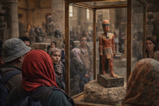 Antica statua egizia re Amon-Ra faraone Egitto scultura pietra arte antica