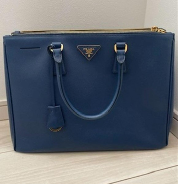PRADA Galleria Saffiano Leather Tote Bag Blue Navy Authentic Large A4 Storage