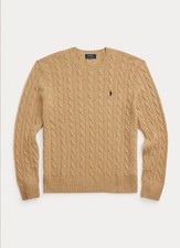  148 Polo Ralph Lauren Men  s Cable Knit Wool-Cashmere Crewneck Sweater Camel XL