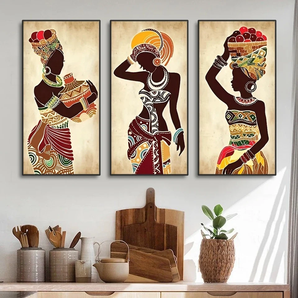 African Black Woman Wall Art Canvas Painting Home Decor Prints Art Wall Pictures - Image 3 of 4